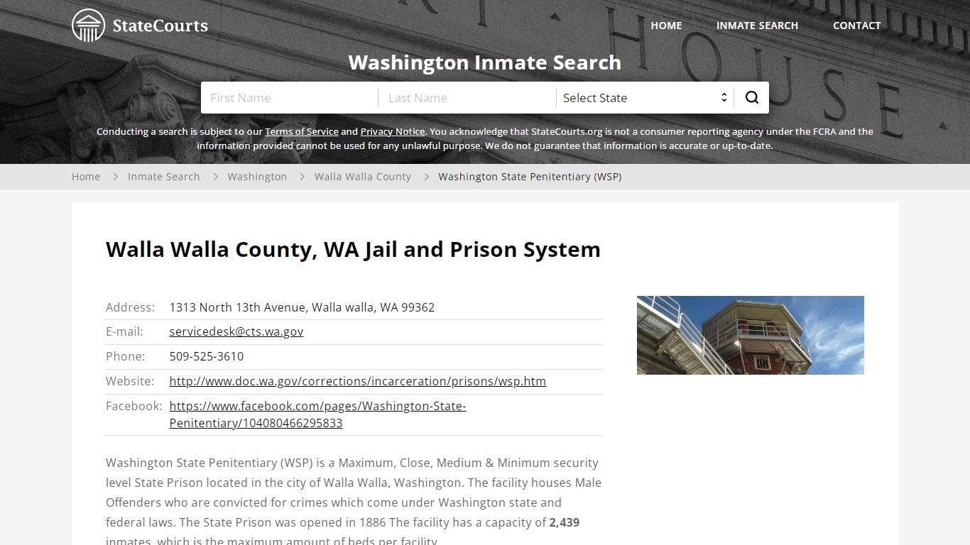 Washington State Penitentiary (WSP) Inmate Records Search, Washington ...